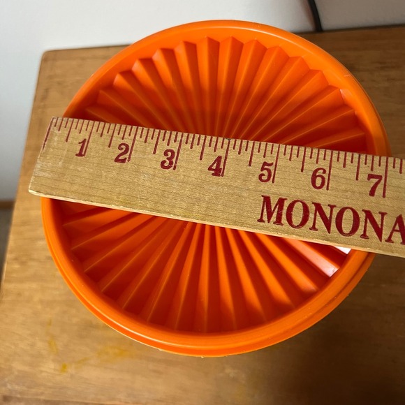 Vintage Tupperware Servalier Canister Set 4 Orange Sunburst Lid Flour Sugar Tea - Picture 10 of 12